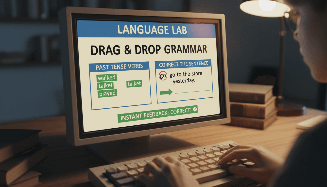 Interactive vocabulary and grammar drill exercise on screen
