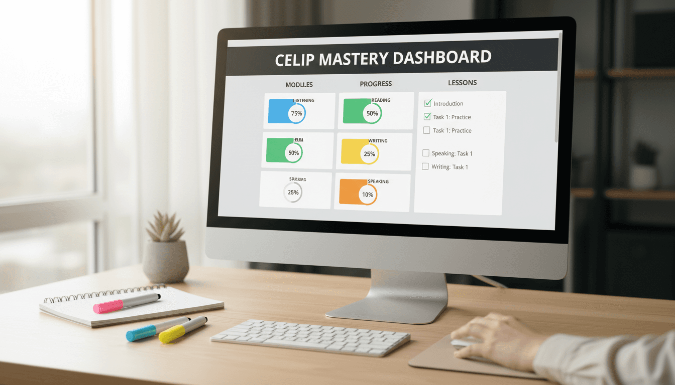 Digital study kit dashboard with progress tracking modules